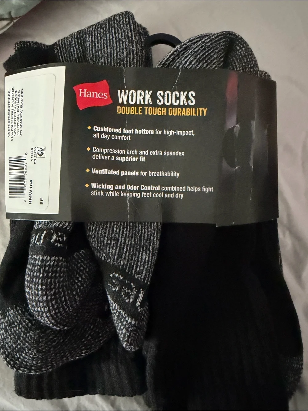 Hanes Men’s Crew Work Socks - Black & Gray (6 Pack) new